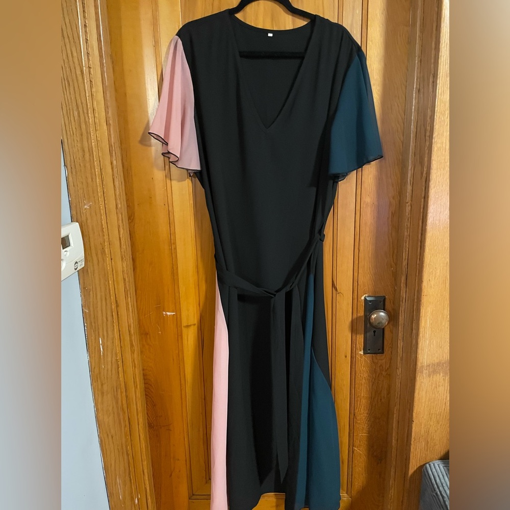 Black Dress with Split Color Details